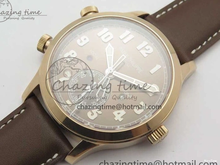 MIROTIME 0323 Calatrava 5524R Pilot Travel Time RG GRF Brown Dial on Brown Leather Strap MIYOTA TopPick 7155